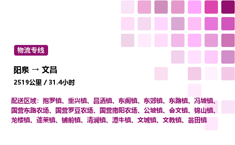 阳泉到文昌物流公司/整车零担(全境一站达)