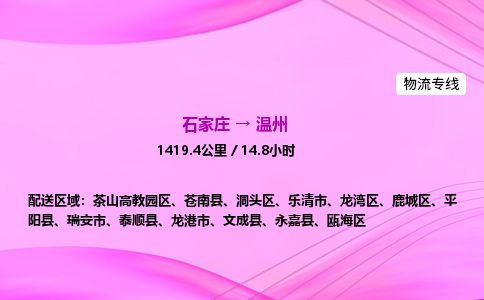 石家庄到温州物流公司2026全境直达特快物流专线