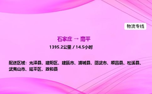 石家庄到南平物流公司2026全境直达特快物流专线